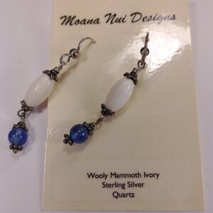 Fossil Wooly Mammoth Bone, Quartz, and Sterling Silver Earrings NWT